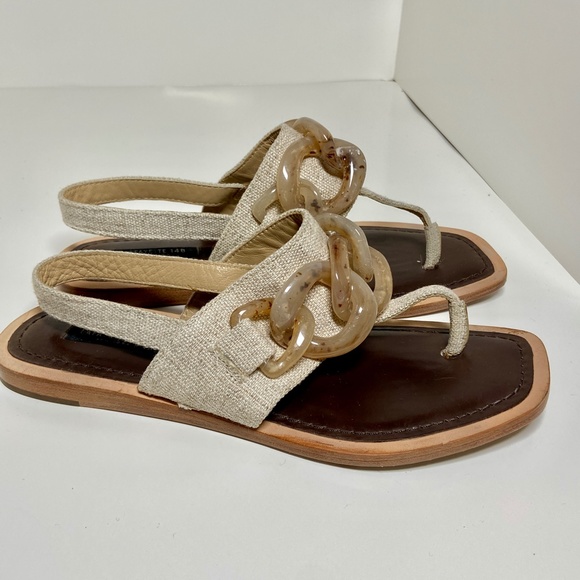 Lafayette 148 New York Cream and Brown Chain Sandals - Picture 7 of 9